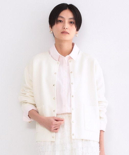 スナップボタン ダブルフェイス配色ニットカーディガン【洗濯機OK】