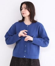 スナップボタン ダブルフェイス配色ニットカーディガン【洗濯機OK】