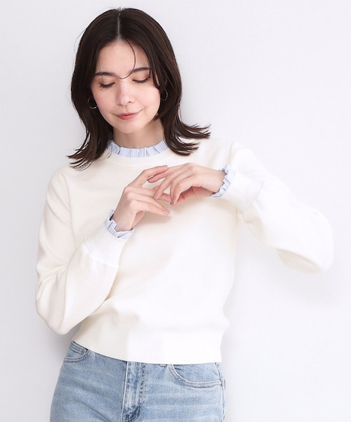 襟フリルドッキングニット【洗濯機OK】｜オペーク ドット クリップの