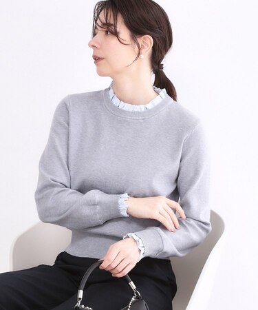 襟フリルドッキングニット【洗濯機OK】