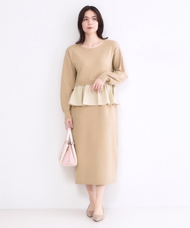 ペプラムドッキングニットワンピース【洗濯機OK】