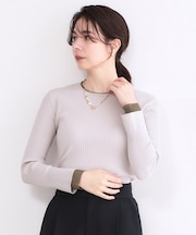 レイヤード風クルーネックリブニット【洗濯機OK】