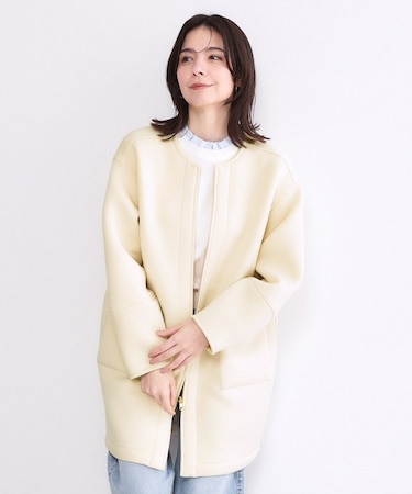 リバーシブル配色ノーカラーコート【洗濯機OK】