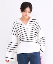 スキッパーセーラーカラーボーダーニット【洗濯機OK】