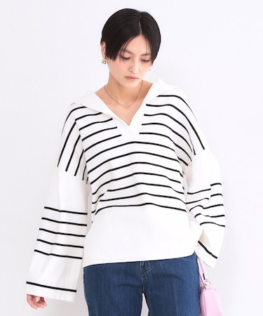 スキッパーセーラーカラーボーダーニット【洗濯機OK】