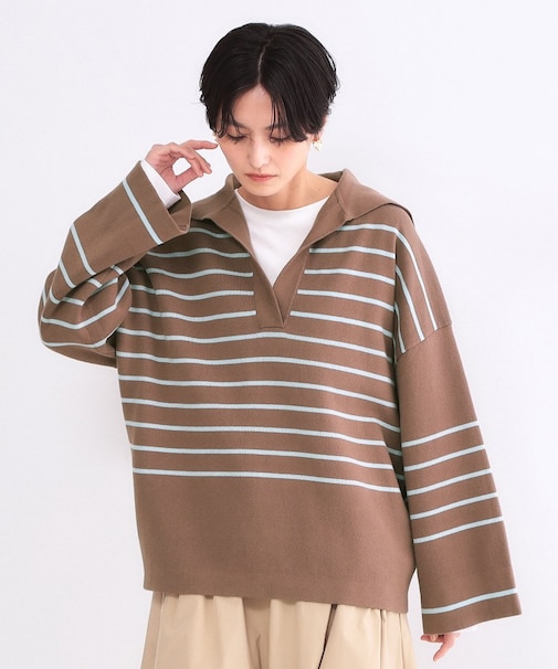 スキッパーセーラーカラーボーダーニット【洗濯機OK】