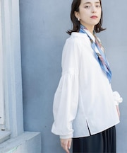 スキッパーボリュームスリーブブラウス【洗濯機OK】