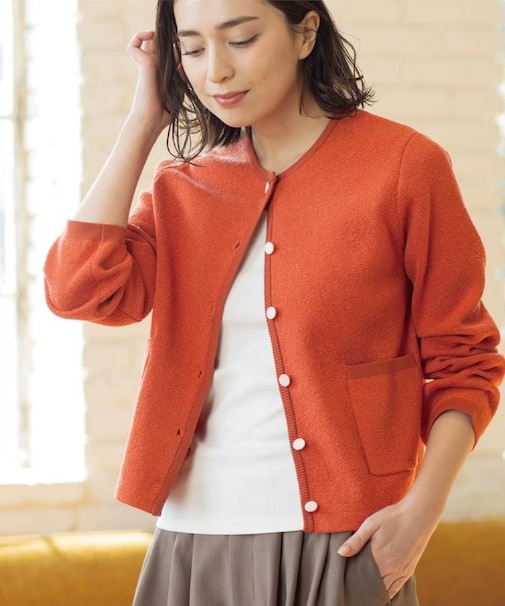 ブークレ金ボタンニットカーディガン【洗濯機OK】