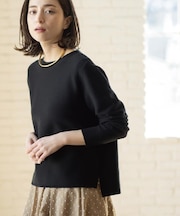 ボートネックガーターニット/オーガニックコットン混【洗濯機OK/UVケア】《6col》