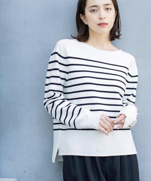 ボートネックガーターニット/オーガニックコットン混【洗濯機OK/UVケア】《6col》