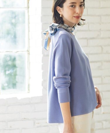 ボートネックガーターニット/オーガニックコットン混【洗濯機OK/UVケア】《6col》