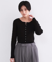 シルバー多ボタン ランダムリブニットカーディガン【洗濯機OK】