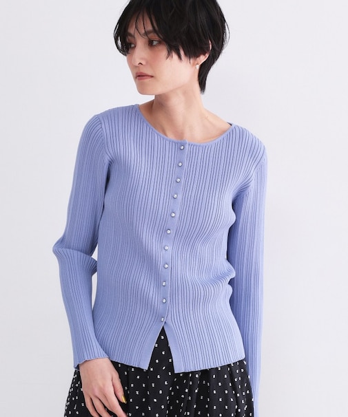 シルバー多ボタン ランダムリブニットカーディガン【洗濯機OK】