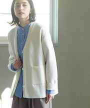 Vネックミドルニットカーディガン【洗濯機OK】