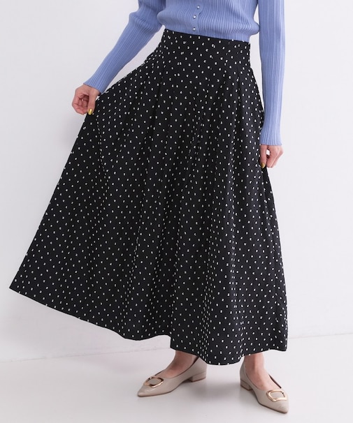 ドビードットタックフレアスカート【洗濯機OK】