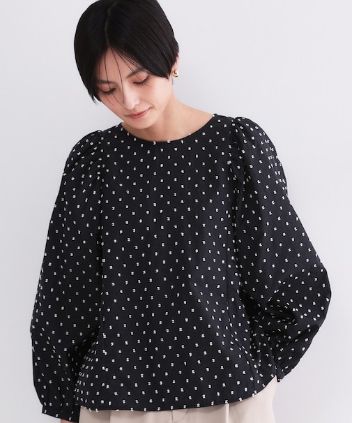 ドビードットパフスリーブブラウス【洗濯機OK】