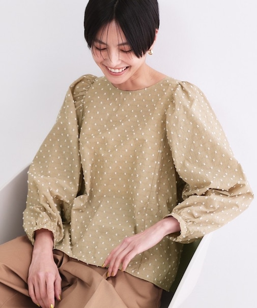 ドビードットパフスリーブブラウス【洗濯機OK】