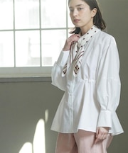 ストライプペプラムデザインブラウス【洗濯機OK】