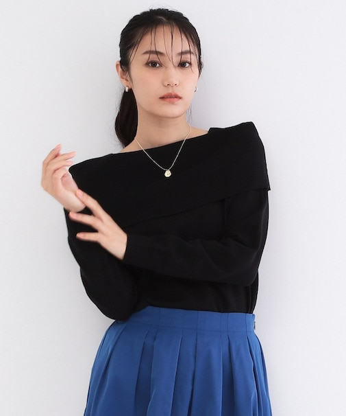 オフショルダーデザインニット【洗濯機OK】