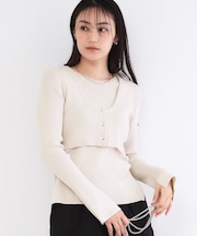 《ツインセット》ビスチェベスト×リブニット【洗濯機OK】