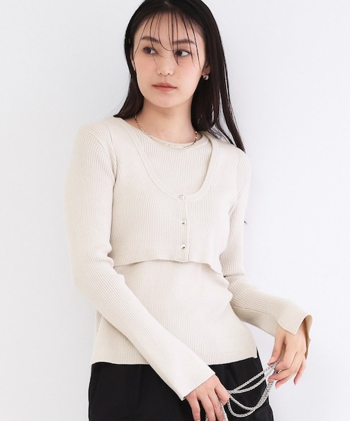 《ツインセット》ビスチェベスト×リブニット【洗濯機OK】