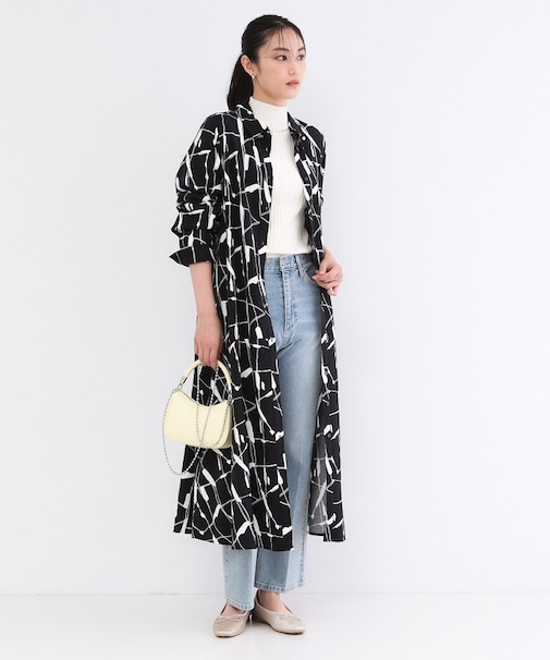 ジオメトリックプリントシャツワンピース