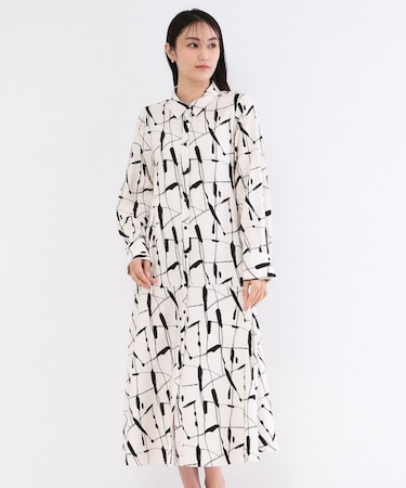ジオメトリックプリントシャツワンピース