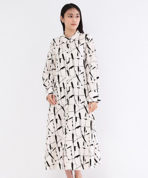 ジオメトリックプリントシャツワンピース