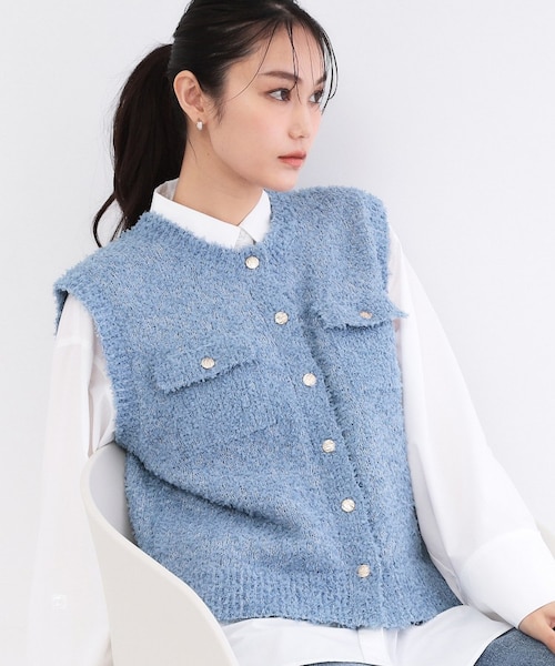 変形金ボタンニットベスト【洗濯機OK】｜オペーク ドット クリップの