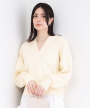 キーネックデザインニット【洗濯機OK】