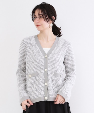 ツイードライクVネックニットカーディガン【洗濯機OK】
