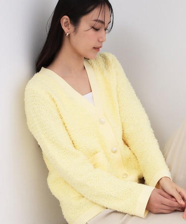 ツイードライクVネックニットカーディガン【洗濯機OK】