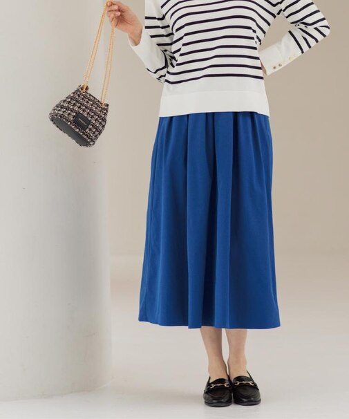 シャンブレータフタタックフレアスカート【洗濯機OK】