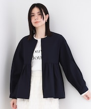 撥水ノーカラーペプラムブルゾン【洗濯機OK/抗ピル】