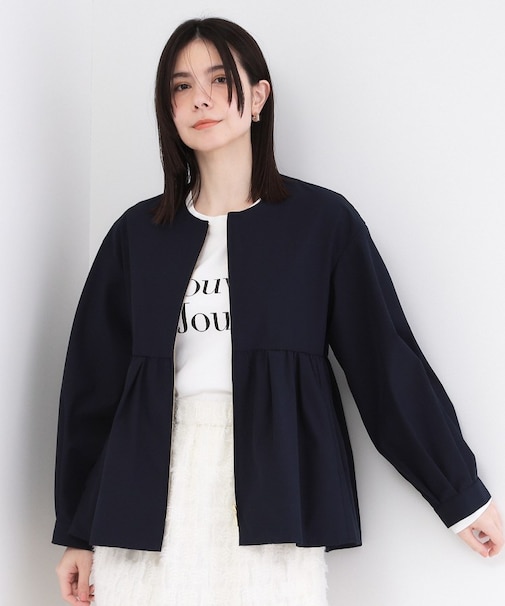 撥水ノーカラーペプラムブルゾン【洗濯機OK/抗ピル】