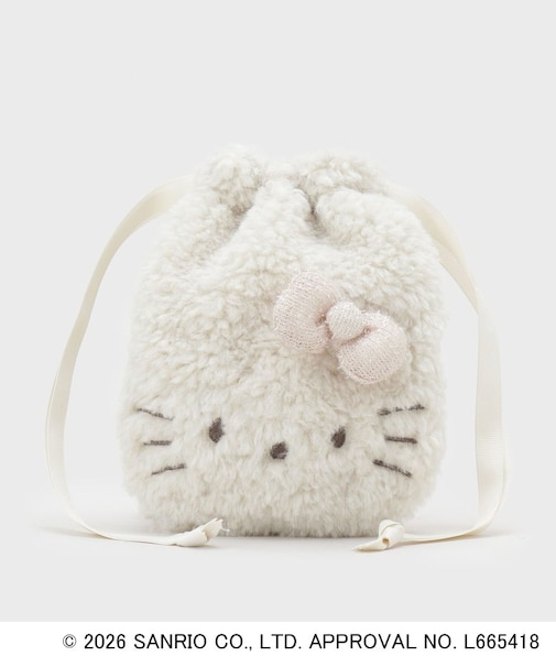 ◆【ハローキティ】キラふわフェイス巾着ポーチ