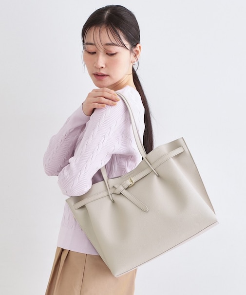ベルトデザイン軽量シュリンク合皮A4トート