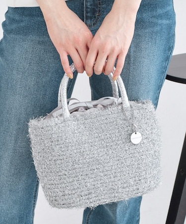 ラメバスケット調ミドルバッグ