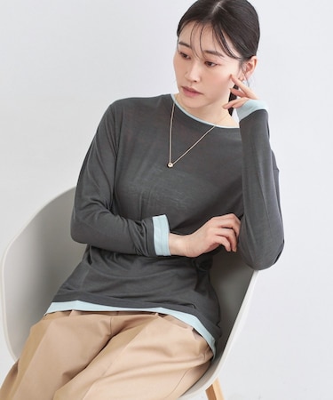 配色レイヤードロングスリーブTシャツ【洗える】