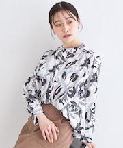 アート柄プリントブラウス【洗濯機OK】