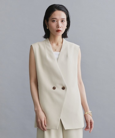 【es】ダブルブレストノーカラージレ/セットアップ対応可【洗える】