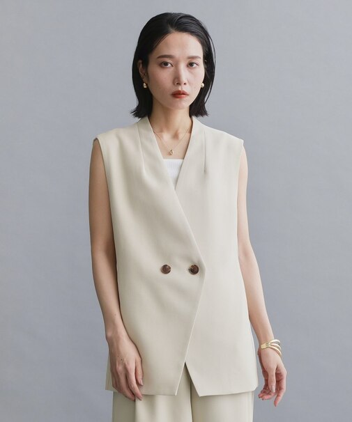 【es】ダブルブレストノーカラージレ/セットアップ対応可【洗える】