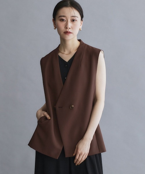 es】ダブルブレストノーカラージレ/セットアップ対応可【洗える