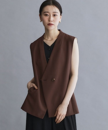 【es】ダブルブレストノーカラージレ/セットアップ対応可【洗える】