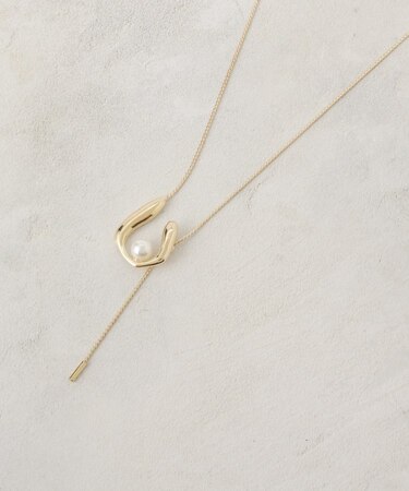 U字メタル×フェイクパール ロングスライドネックレス