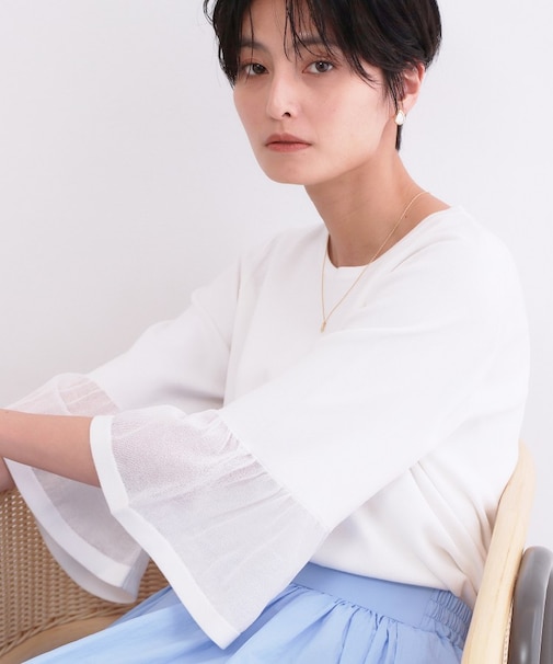 シアーフレアスリーブニット【洗濯機OK/抗ピル】