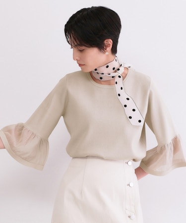 シアーフレアスリーブニット【洗濯機OK/抗ピル】