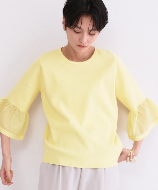 シアーフレアスリーブニット【洗濯機OK/抗ピル】