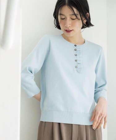 フリルヘンリーネックニット【洗濯機OK/抗ピル】