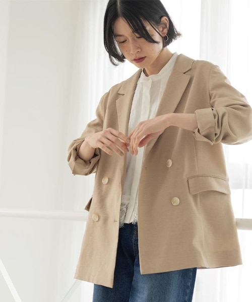 UVケア/接触冷感】ダブルブレストジャケット《防シワ加工/洗える